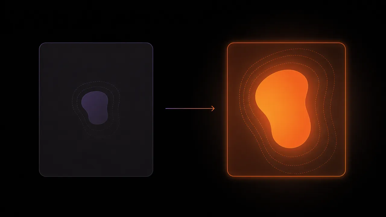 Abstract illustration of two panels side by side — one dark and muted, one glowing orange — representing before and after a bill review