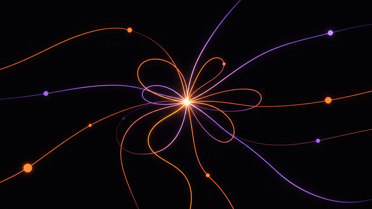 Abstract illustration of multiple glowing threads knotting at a central point, representing several concurrent payment obligations converging on the same date