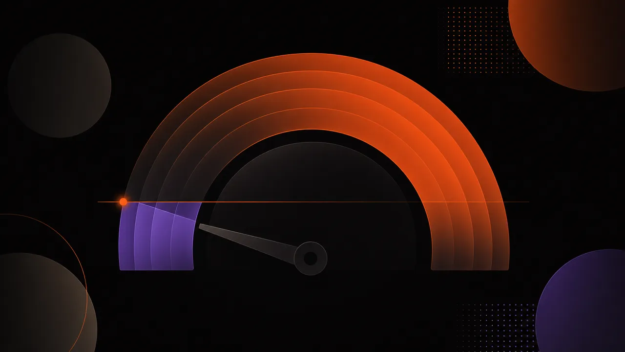 Abstract revolving credit utilization gauge with translucent arcs shrinking below a threshold