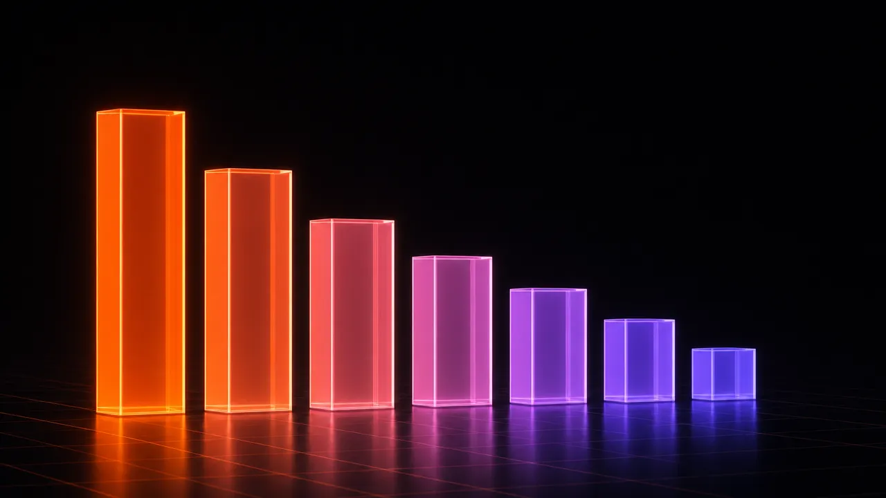 Abstract illustration of stacked translucent debt blocks with the highest-cost block glowing brightest