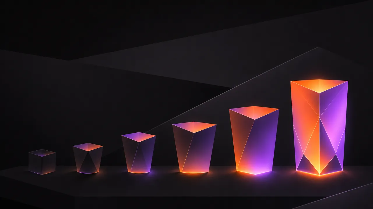 Abstract illustration of ascending geometric containers glowing with increasing brightness, representing a spectrum of savings vehicles from low to higher real yield