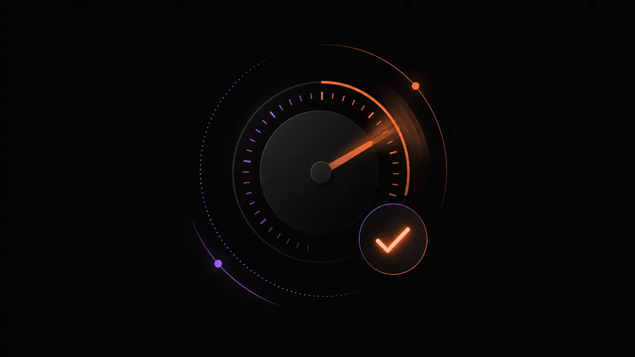 Abstract illustration of a dial mid-review with a glowing checkmark