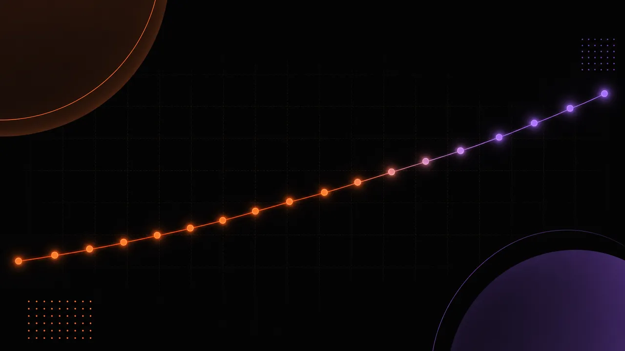 Abstract illustration of a smooth upward-trending line made of glowing dots