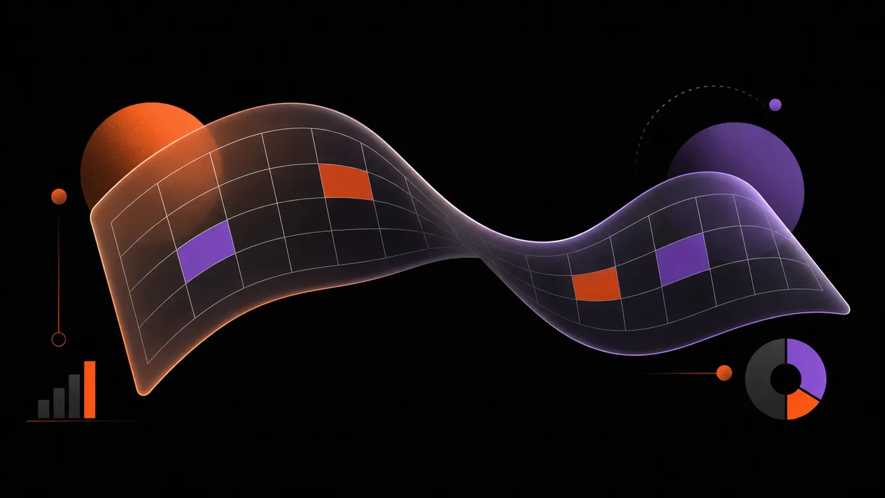 Abstract illustration of a rigid grid stretching into a soft flexible ribbon